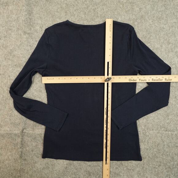 Ralph Lauren Top Womens Large Long Sleeve Button Preppy Navy Ribbed Knit Blue - Picture 3 of 10